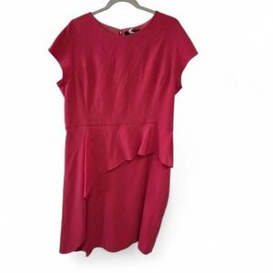Teri Jon Ricki Freeman Pink Asymmetric Peplum Cocktail Dress Size 16 Fuchsia